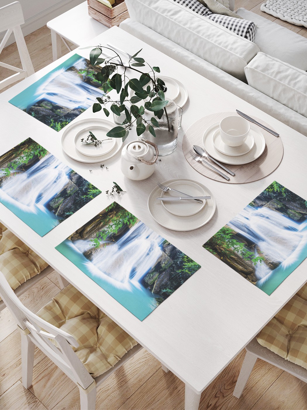 

JoyArty Комплект салфеток для сервировки стола «Лесное блаженство» (32х46 см, 4 шт.), Зеленый;голубой;белый