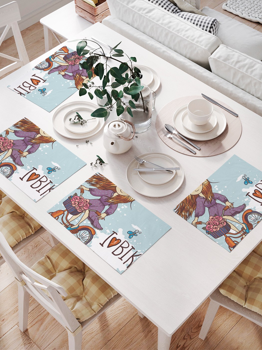 

JoyArty Комплект салфеток для сервировки стола «Девушка на велосипеде» (32х46 см, 4 шт.)