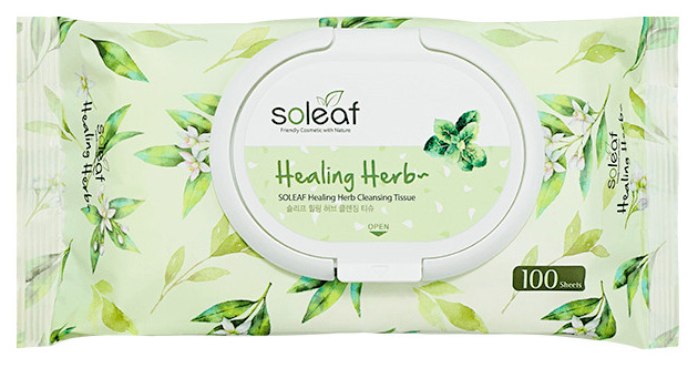 фото Салфетки для снятия макияжа с зеленым чаем (20 шт) healing herb cleansing tissue soleaf