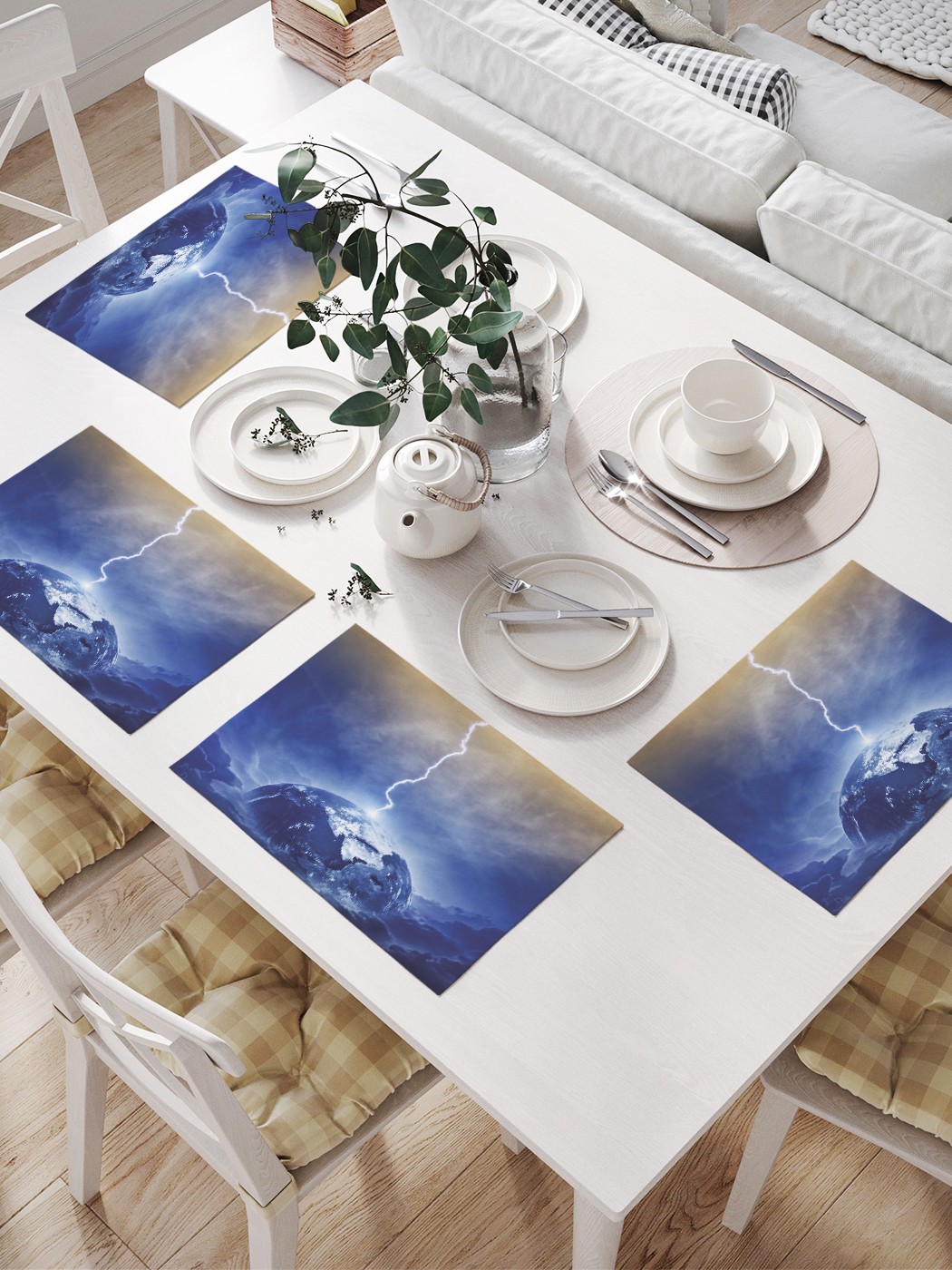 

JoyArty Салфетки для сервировки «Молния играет с планетой» (32х46 см, 4 шт.), Желтый;синий;голубой