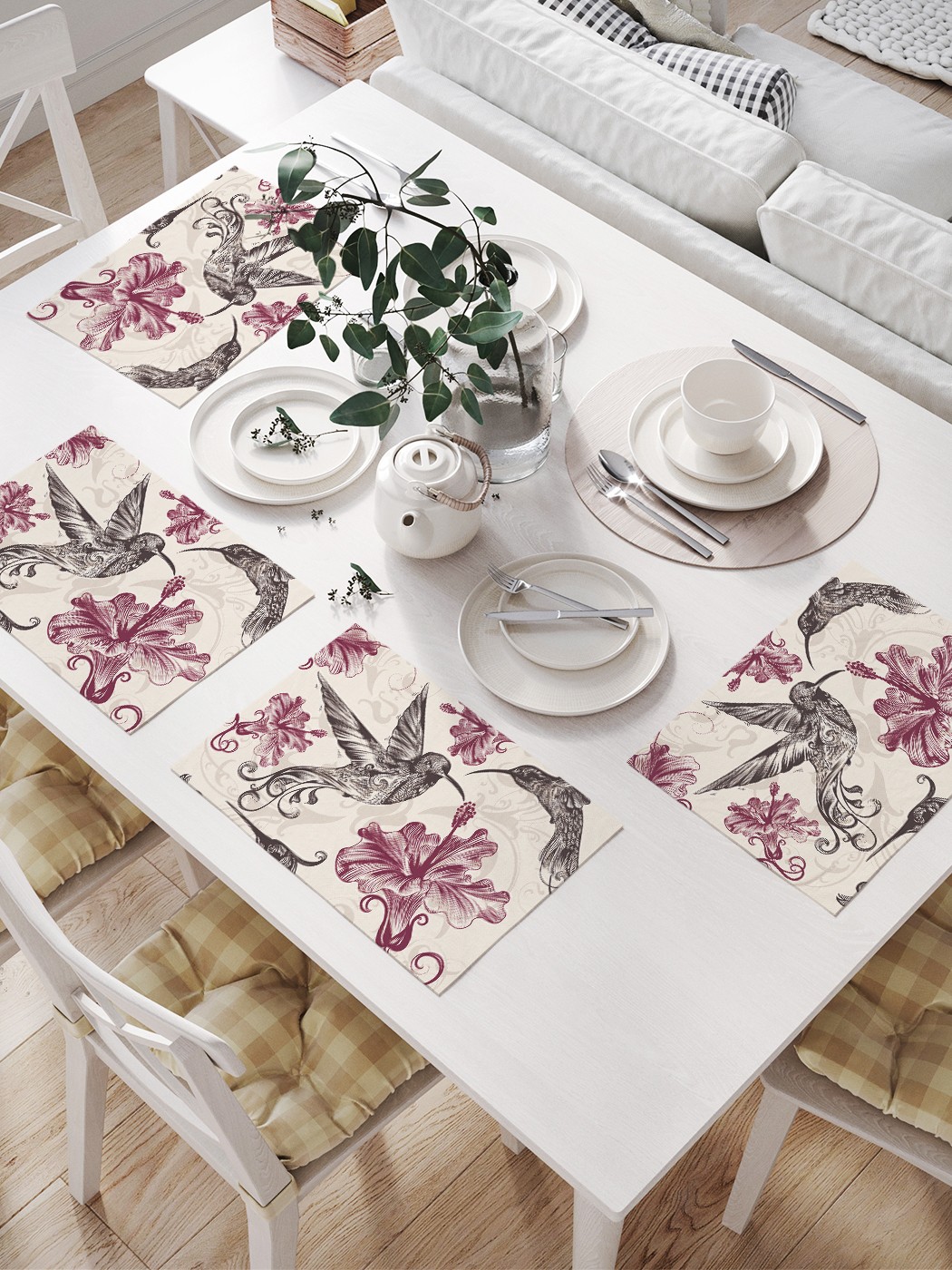 

JoyArty Комплект салфеток для сервировки стола «Колибри в работе» (32х46 см, 4 шт.), Розовый;бежевый;фиолетовый