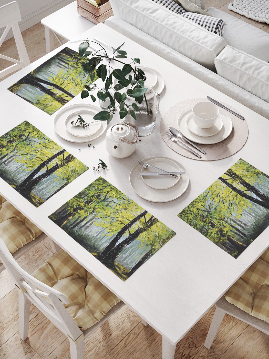 

JoyArty Комплект салфеток для сервировки стола «Лесной отдых» (32х46 см, 4 шт.), Зеленый;коричневый;желтый