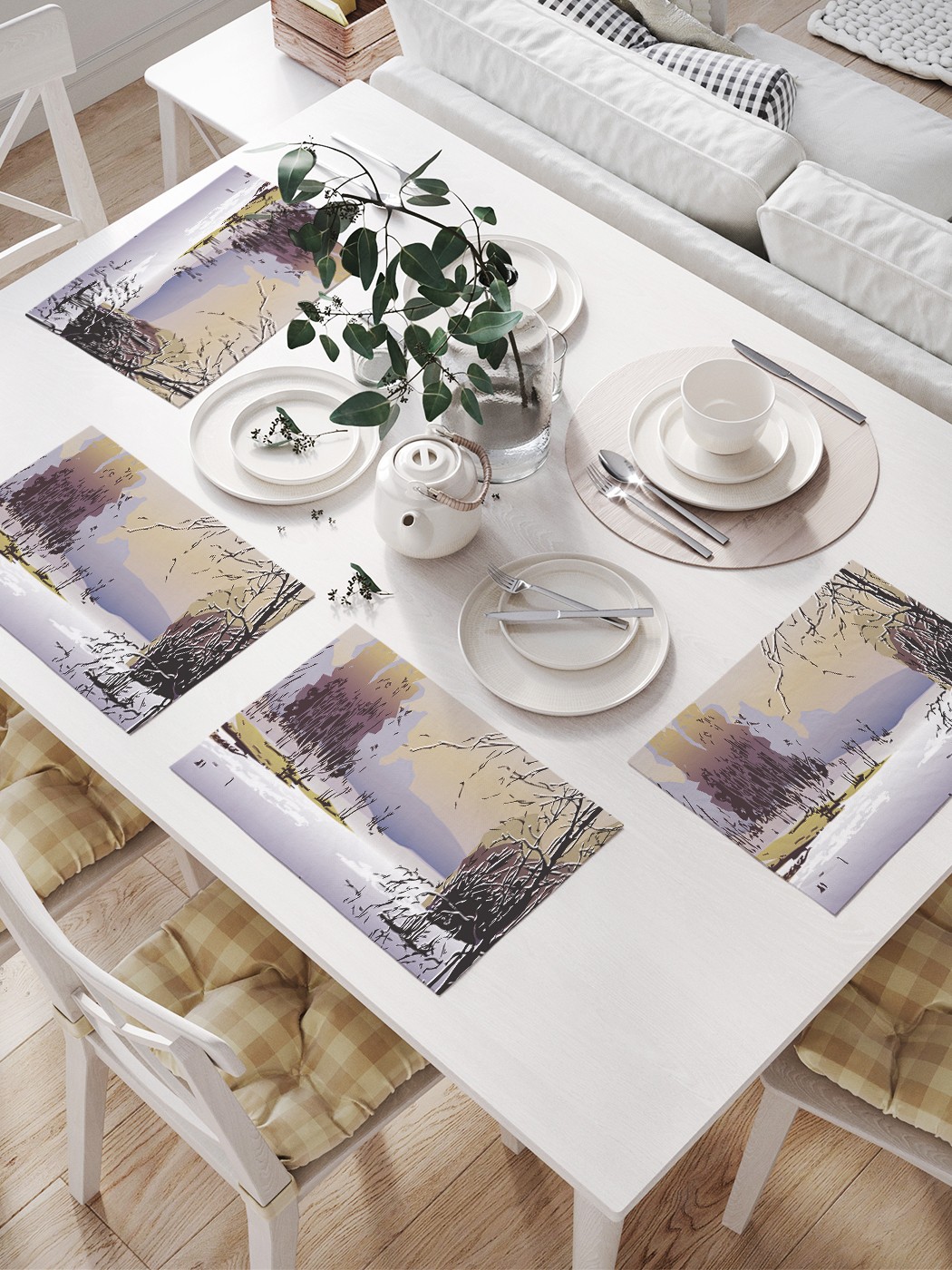 

JoyArty Комплект салфеток для сервировки стола «Речная природа» (32х46 см, 4 шт.), Фиолетовый;желтый;голубой