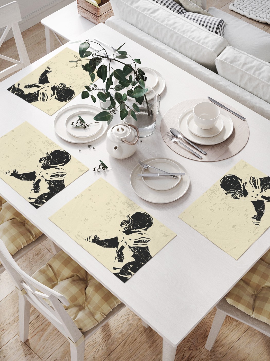 

JoyArty Комплект салфеток для сервировки стола «Тень футболиста» (32х46 см, 4 шт.), Бежевый;черный