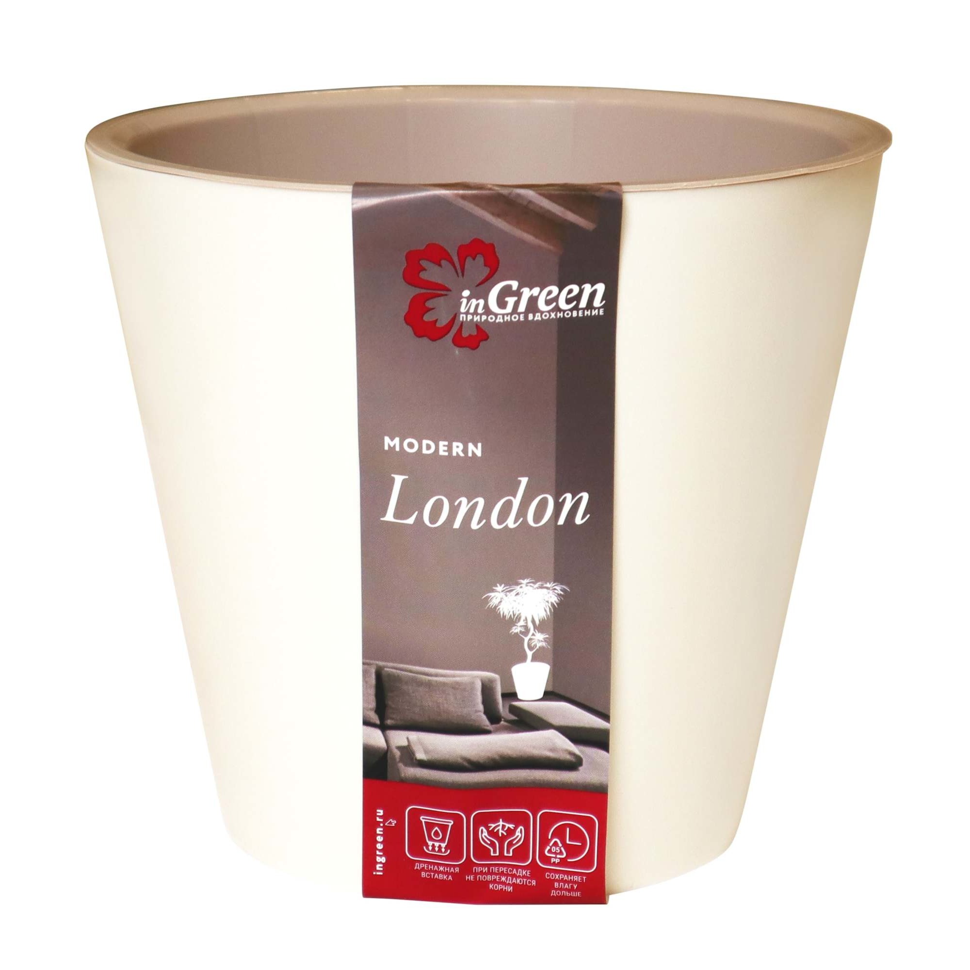 

Цветочный горшок InGreen London ING6206СЛ 5 л сливочный 1 шт., Бежевый, London