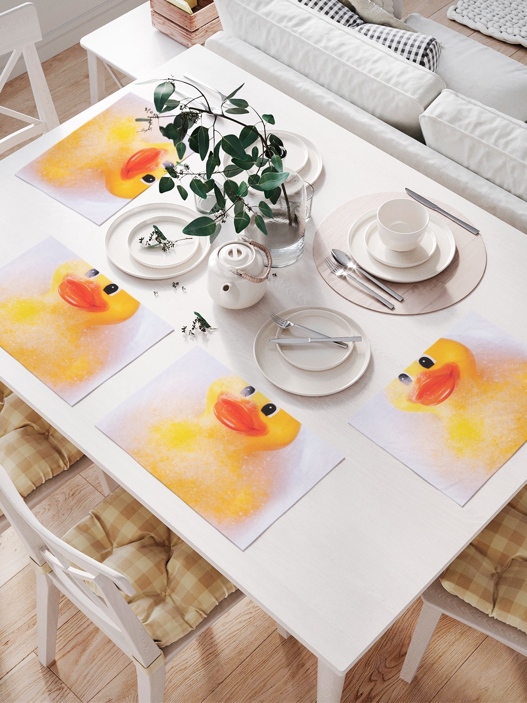 

JoyArty Комплект салфеток для сервировки стола «Уточка в пене» (32х46 см, 4 шт.), Белый;желтый;красный