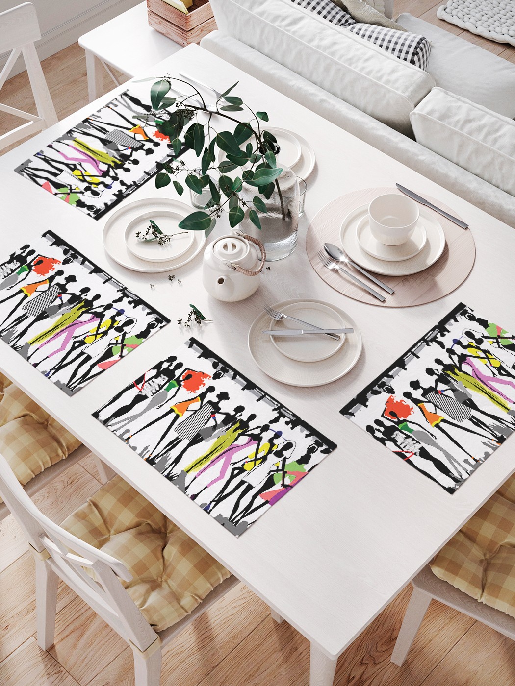 

JoyArty Комплект салфеток для сервировки стола «Модная выставка» (32х46 см, 4 шт.), Серый;черный;розовый