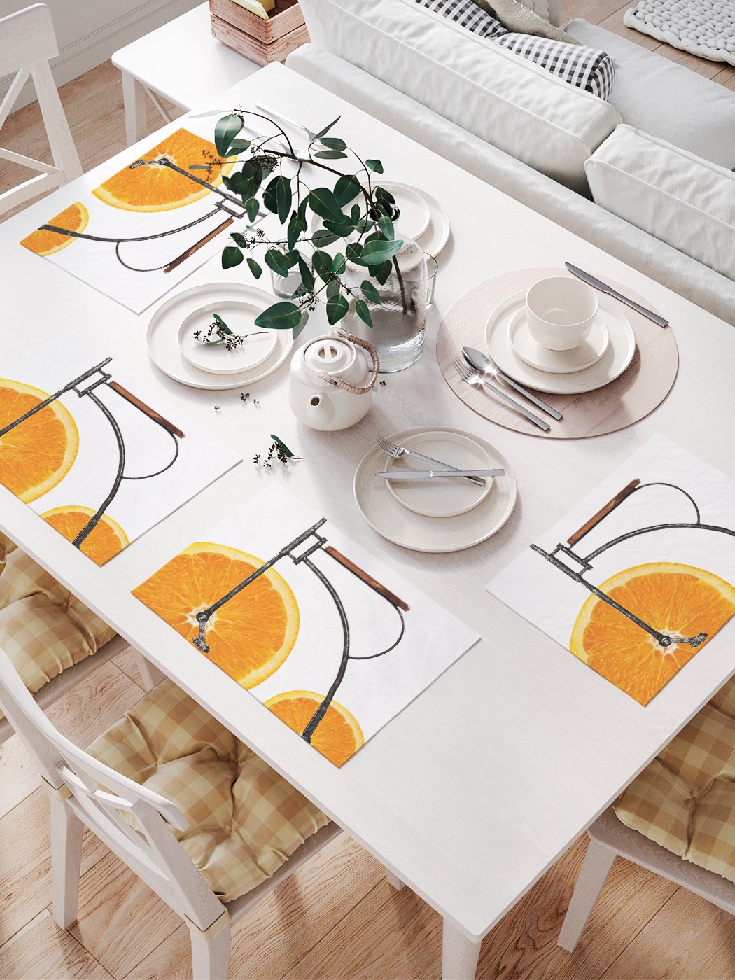 фото Joyarty комплект салфеток для сервировки стола «апельсиновый велосипед» (32х46 см, 4 шт.)