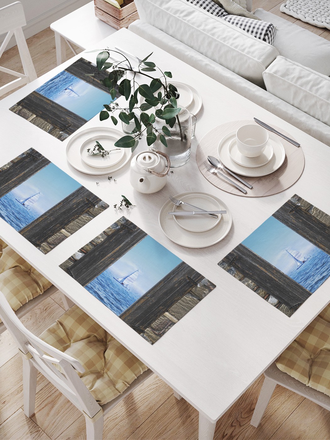 фото Joyarty комплект салфеток для сервировки стола «морское окно» (32х46 см, 4 шт.)