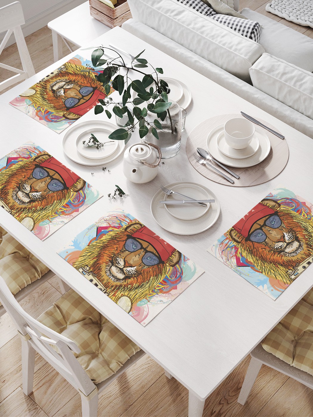 

JoyArty Комплект салфеток для сервировки стола «Стильный лев» (32х46 см, 4 шт.), Красный;коричневый