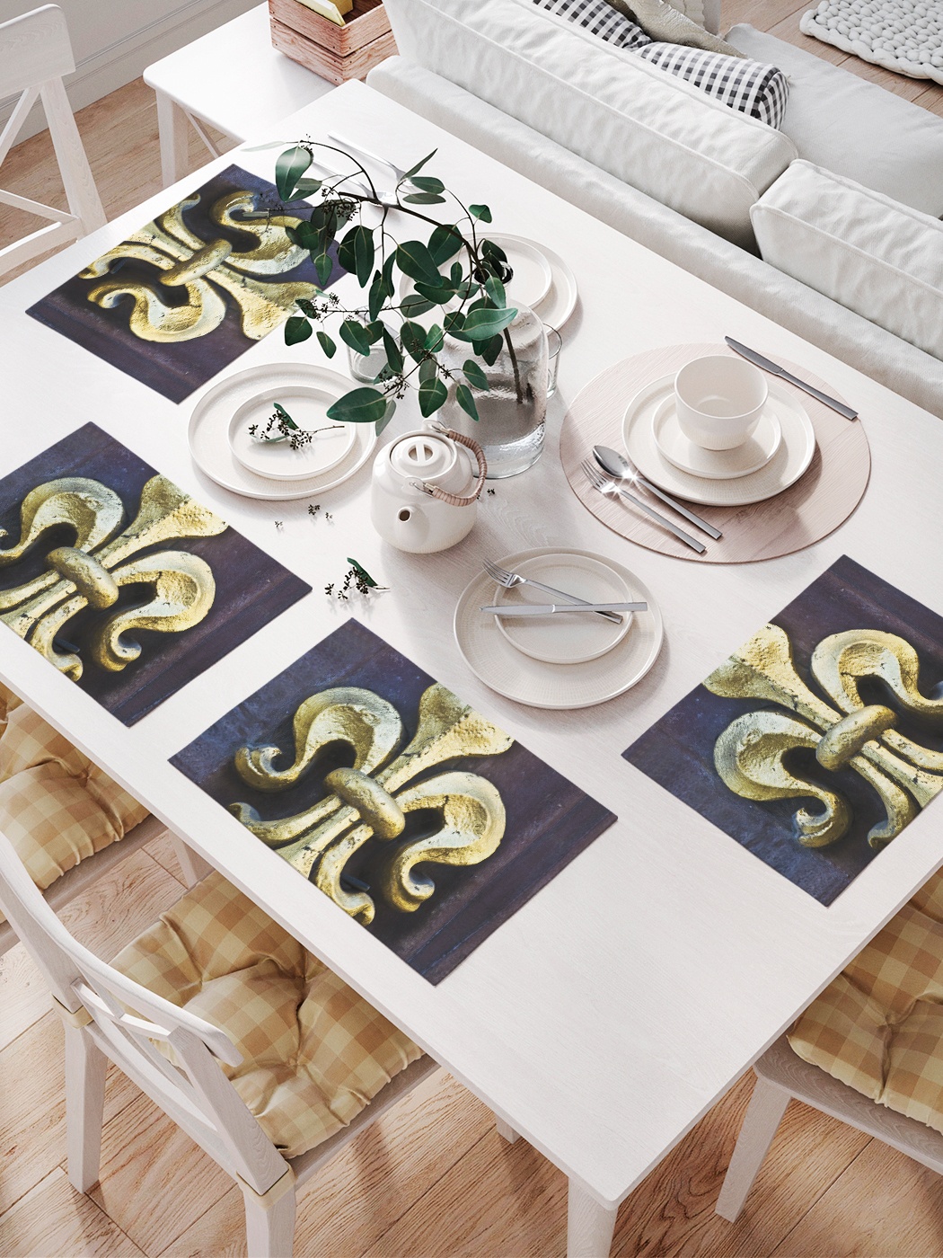 

Комплект салфеток для сервировки стола «Орнамент из золота» (32х46 см, 4 шт.), Золотистый;фиолетовый