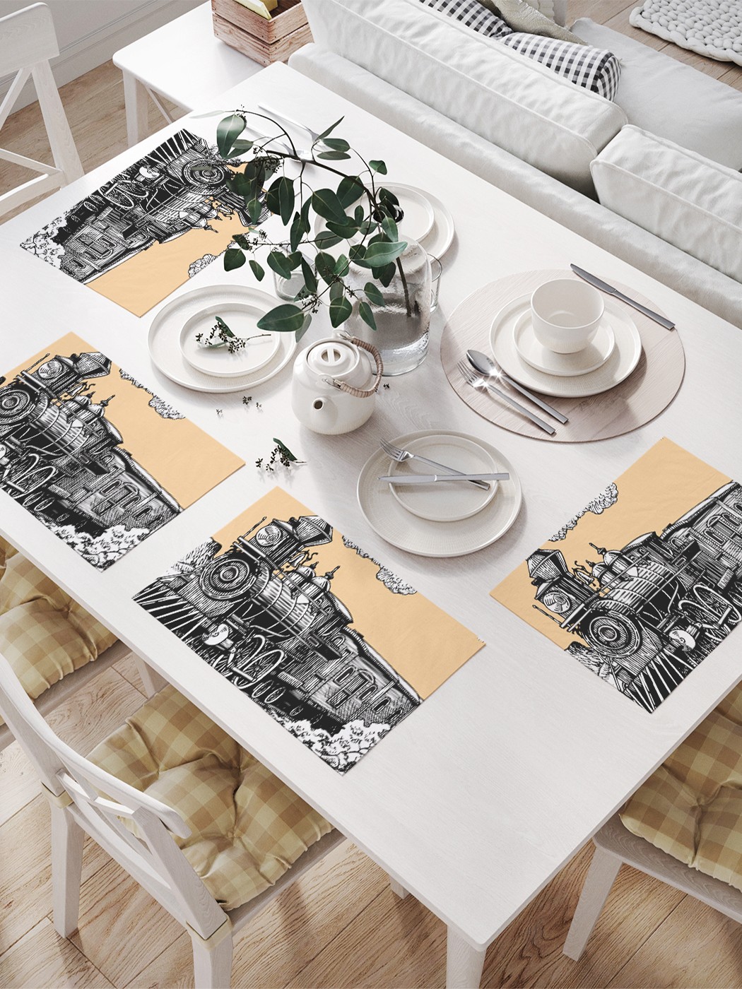 

JoyArty Комплект салфеток для сервировки стола «Старый паровоз» (32х46 см, 4 шт.), Серый;черный;желтый