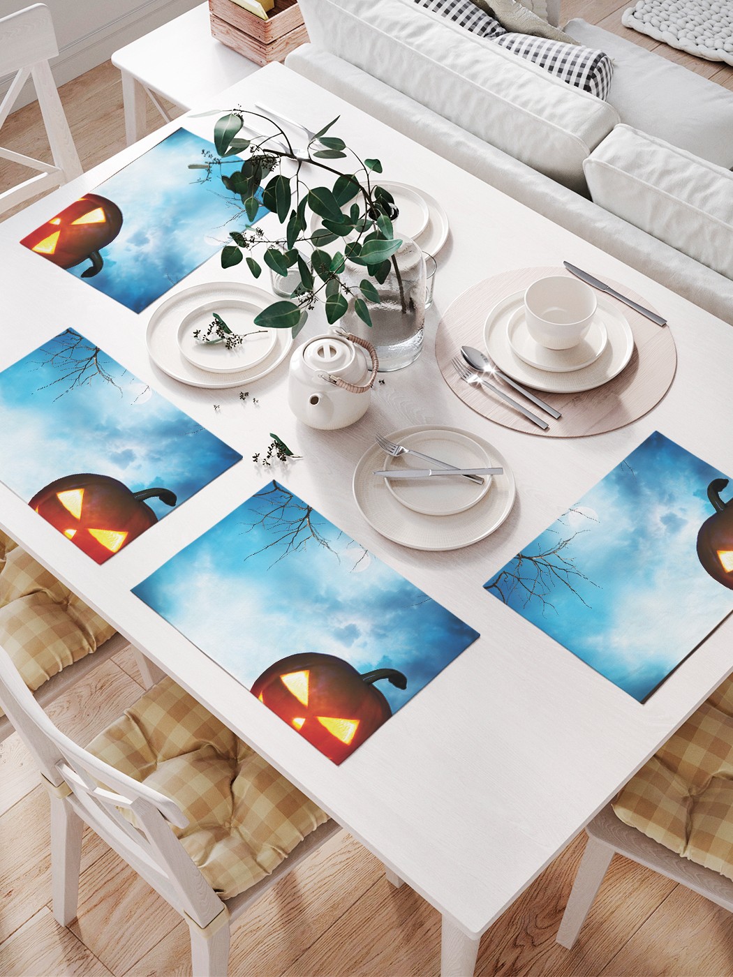 

JoyArty Комплект салфеток для сервировки стола «Ухмылка тыквы» (32х46 см, 4 шт.), Синий;коричневый;желтый