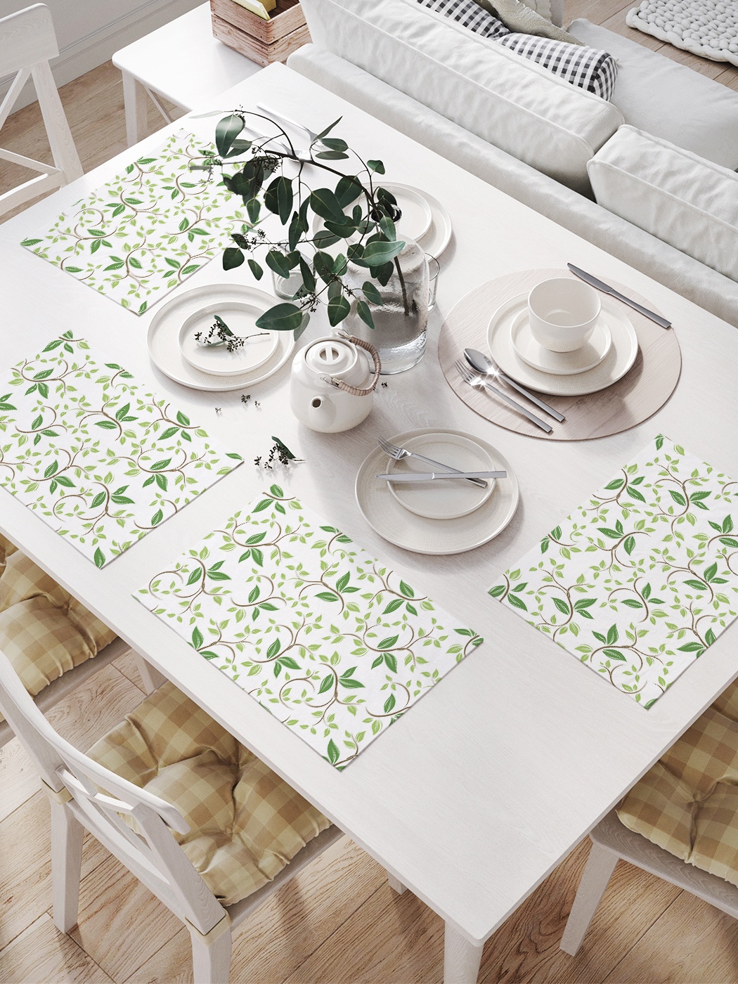 

Комплект салфеток для сервировки стола «Лиственный узор» (32х46 см, 4 шт.), Зеленый;белый;серый