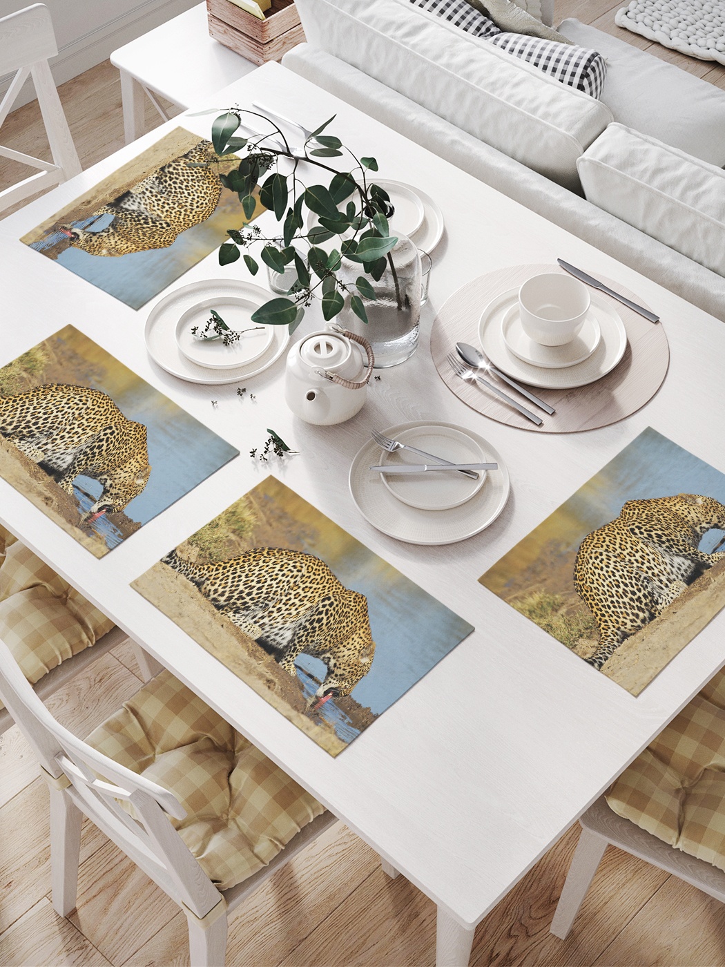 

Комплект салфеток для сервировки стола «Леопард у водоема» (32х46 см, 4 шт.), Серый;черный;золотистый