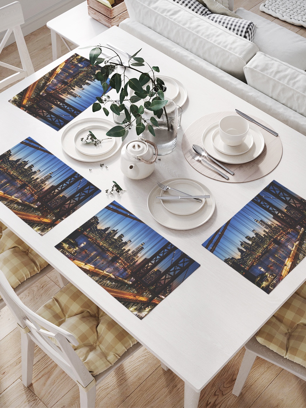 

Комплект салфеток для сервировки стола «Мост большого города» (32х46 см, 4 шт.), Черный;синий;коричневый