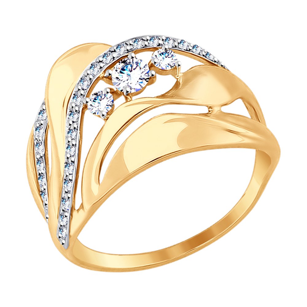 Соколов желтое золото кольцо с фианитом