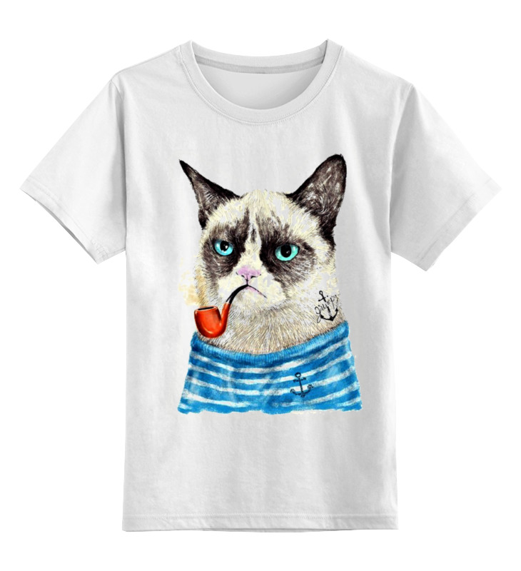 Купить 0000000632499, Детская футболка классическая Printio Грустный кот, р. 140,