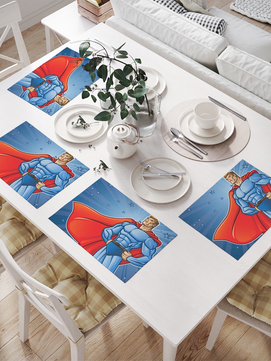 

JoyArty Комплект салфеток для сервировки стола «Мощь супергероя» (32х46 см, 4 шт.), Красный;голубой;коричневый