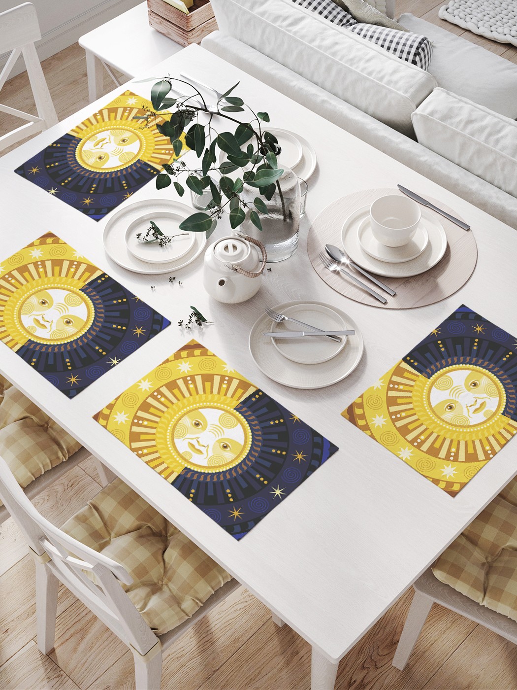 

JoyArty Комплект салфеток для сервировки стола «Суточные перемены» (32х46 см, 4 шт.), Желтый;коричневый;синий