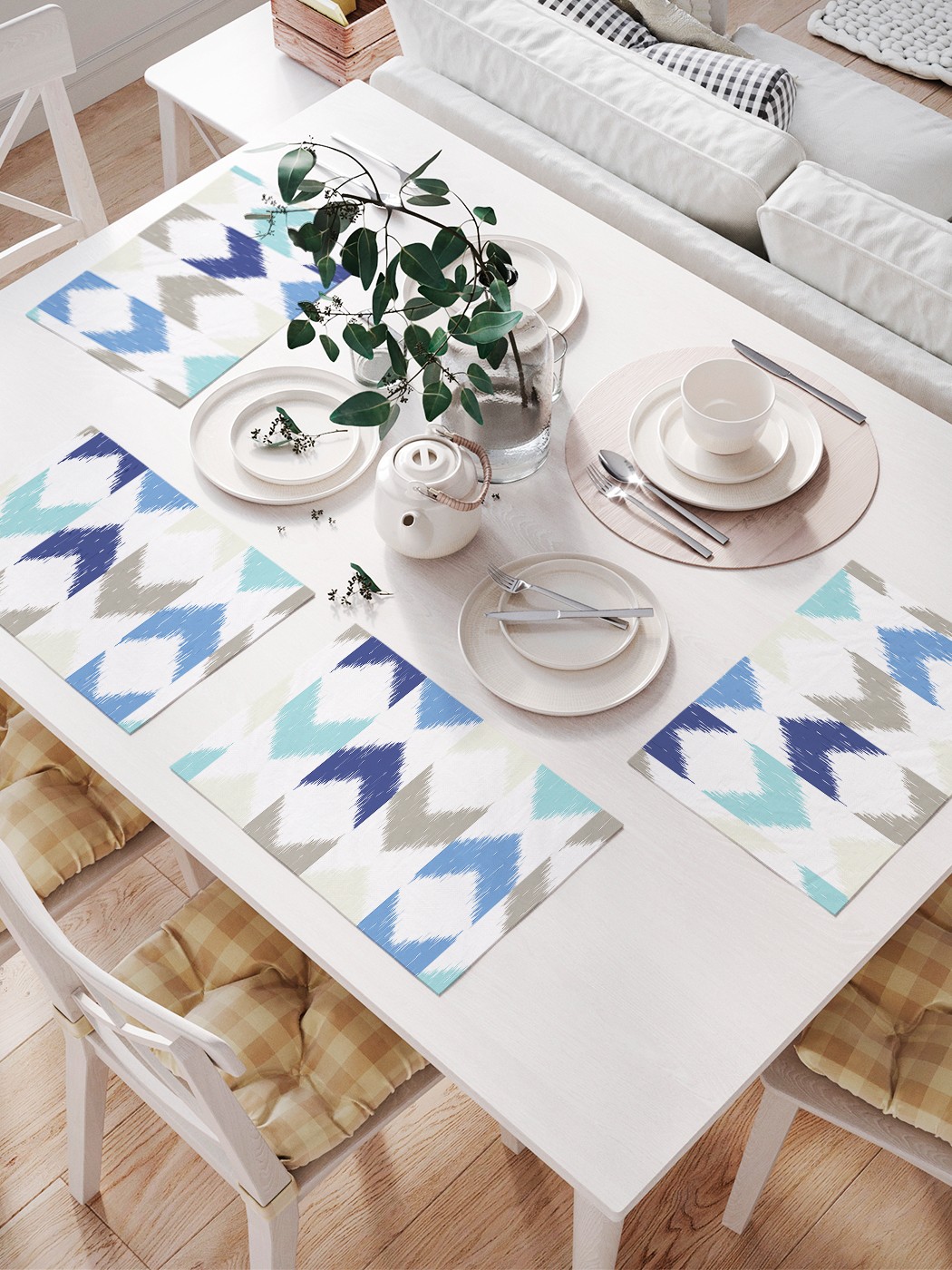 

JoyArty Комплект салфеток для сервировки стола «Переменчивые стрелки» (32х46 см, 4 шт.), Синий;серый;голубой