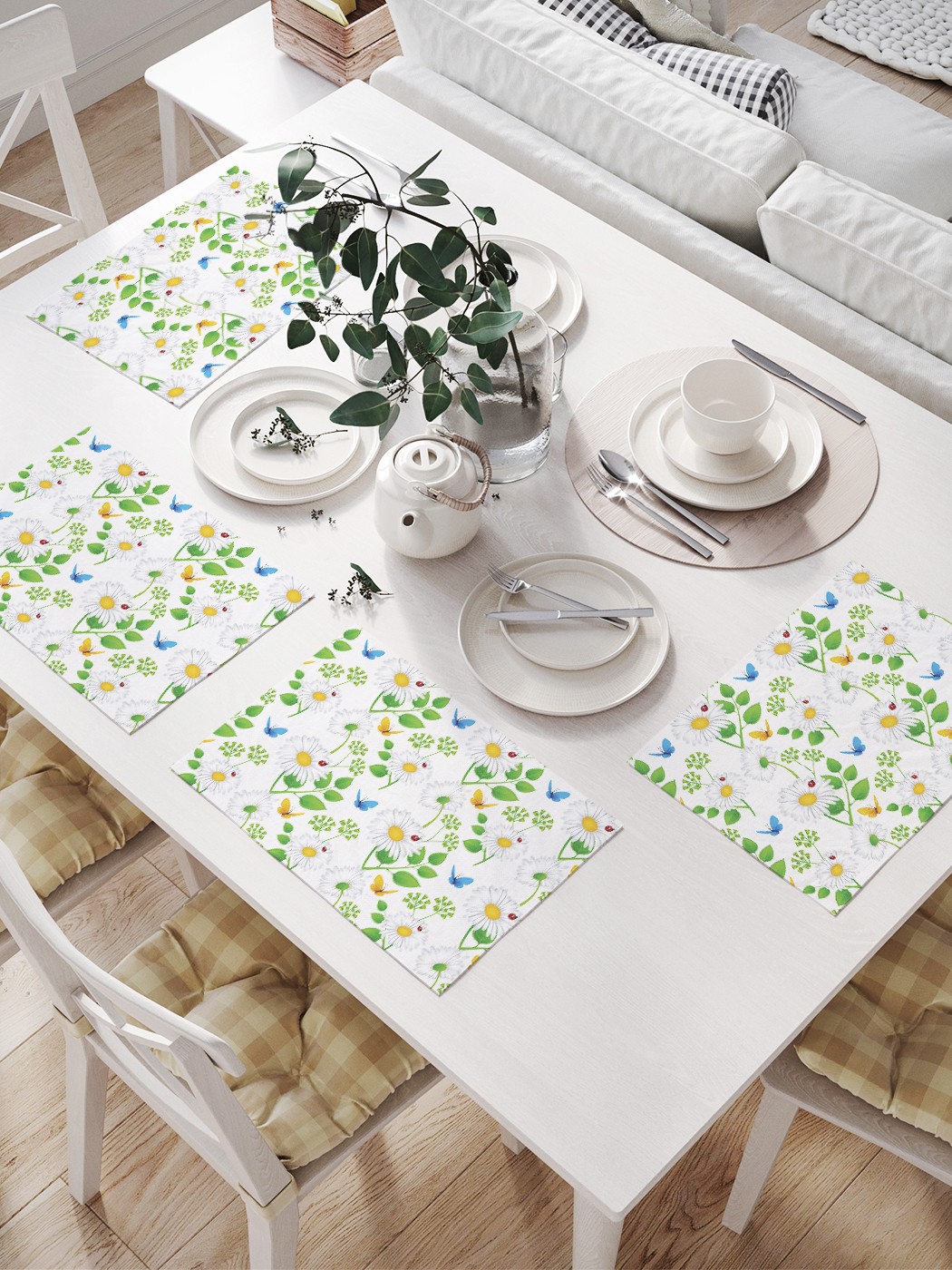 

JoyArty Комплект салфеток для сервировки стола «Рай для насекомых» (32х46 см, 4 шт.), Зеленый;голубой;белый