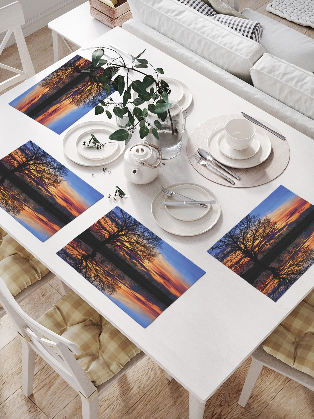 

JoyArty Комплект салфеток для сервировки стола «Водные корни» (32х46 см, 4 шт.), Синий;оранжевый