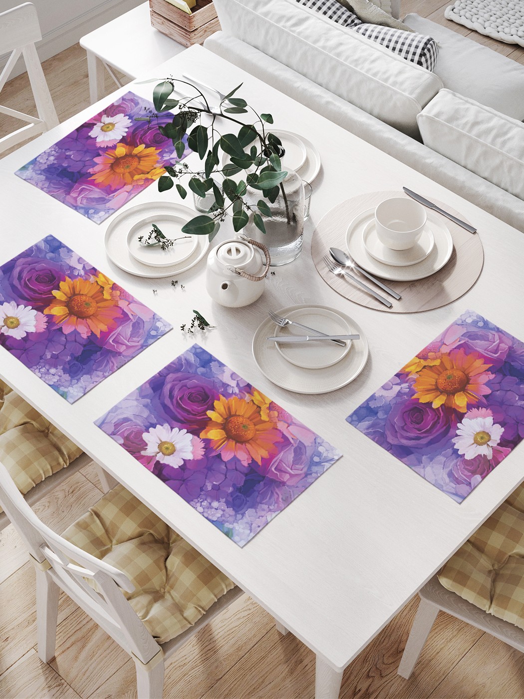 

JoyArty Комплект салфеток для сервировки стола «Цветочная гармония» (32х46 см, 4 шт.), Фиолетовый;желтый;синий