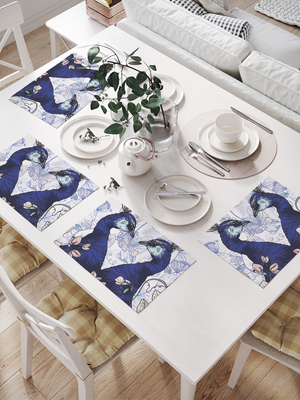 

JoyArty Салфетки для сервировки «Пара фазанов» (32х46 см, 4 шт.), Серый;розовый;синий