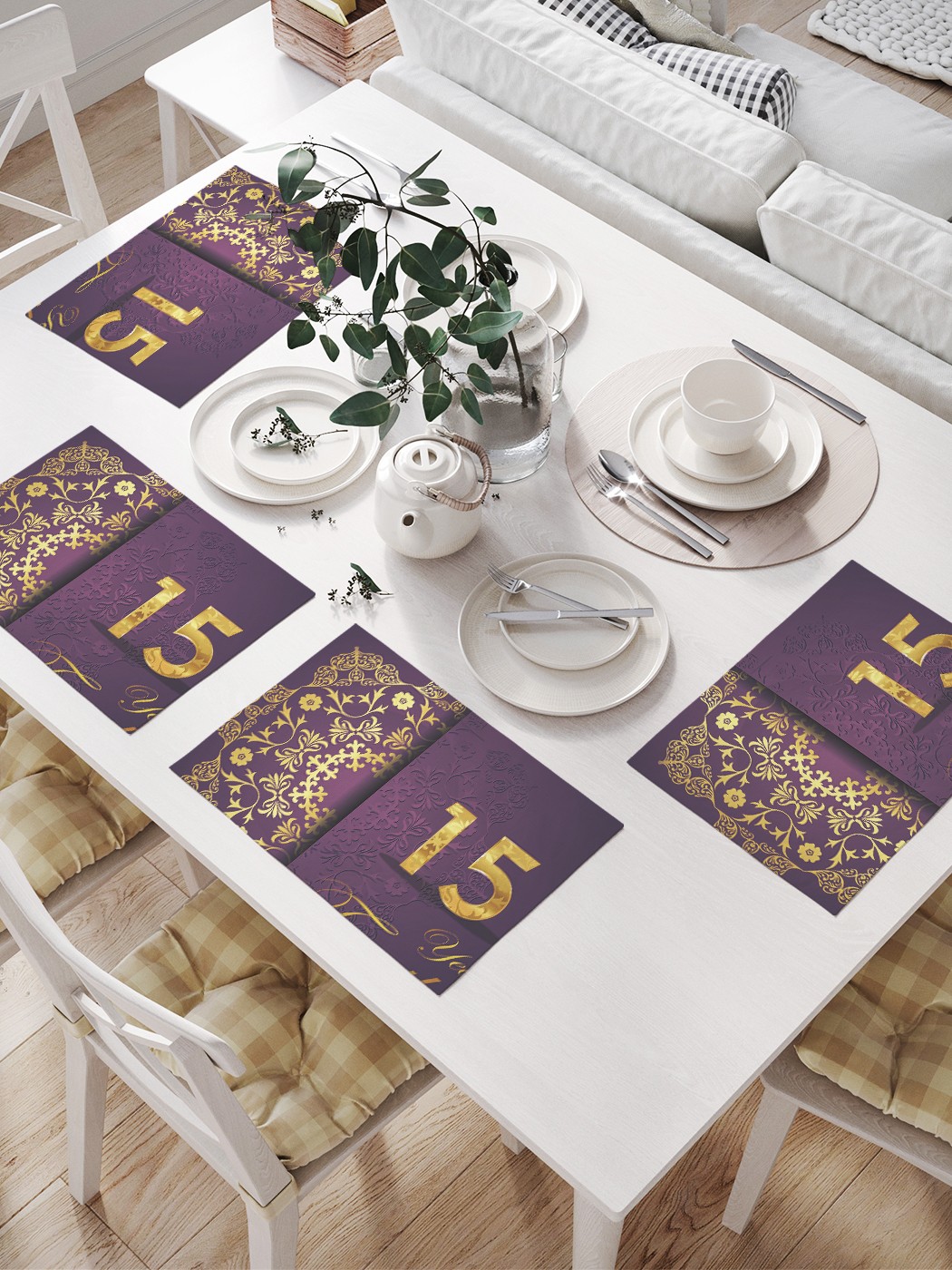 

JoyArty Салфетки для сервировки «15 лет вместе» (32х46 см, 4 шт.), Фиолетовый;желтый;черный