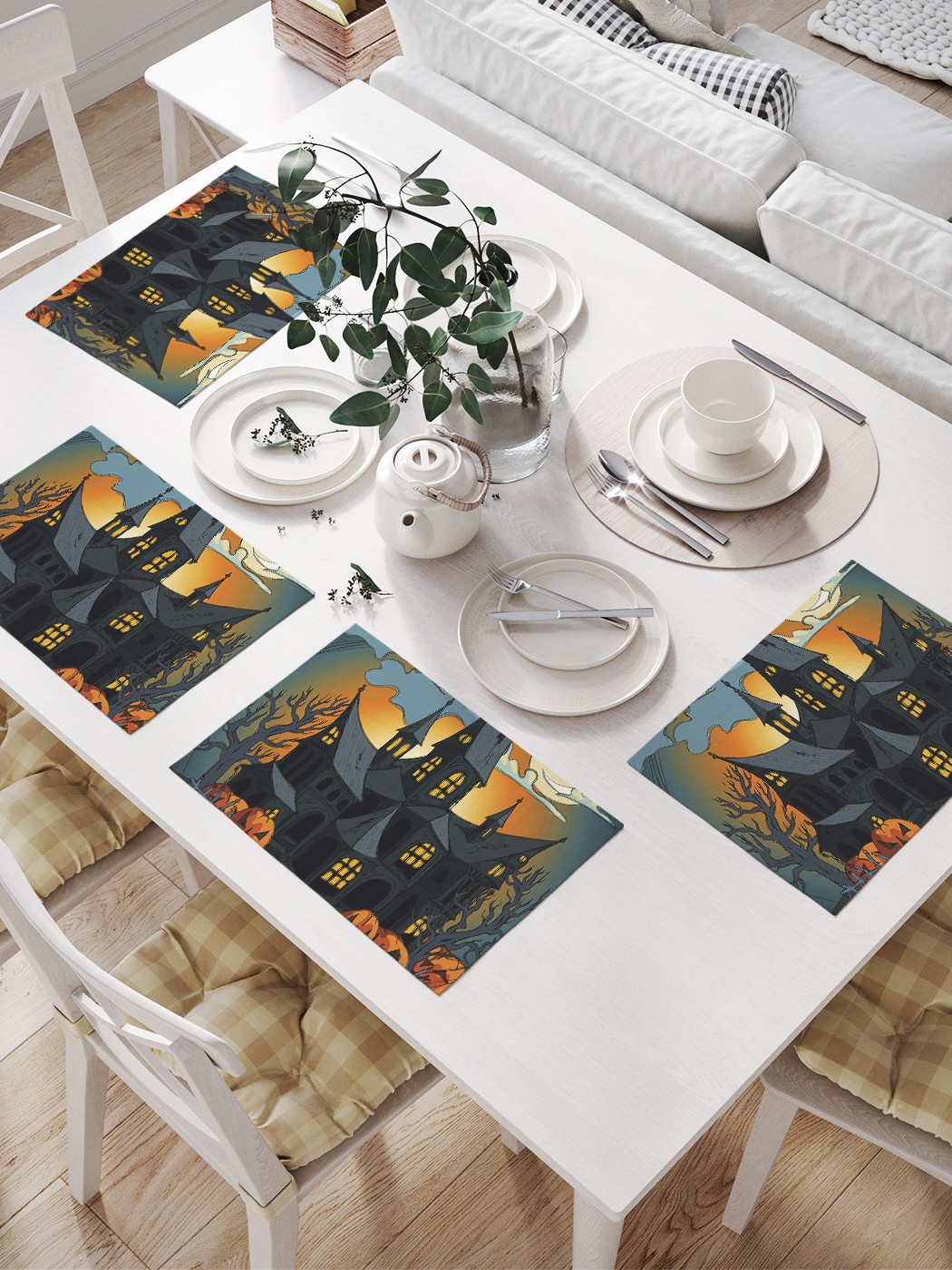 

JoyArty Салфетки для сервировки «Устрашающее поместье» (32х46 см, 4 шт.), Оранжевый;бежевый;черный