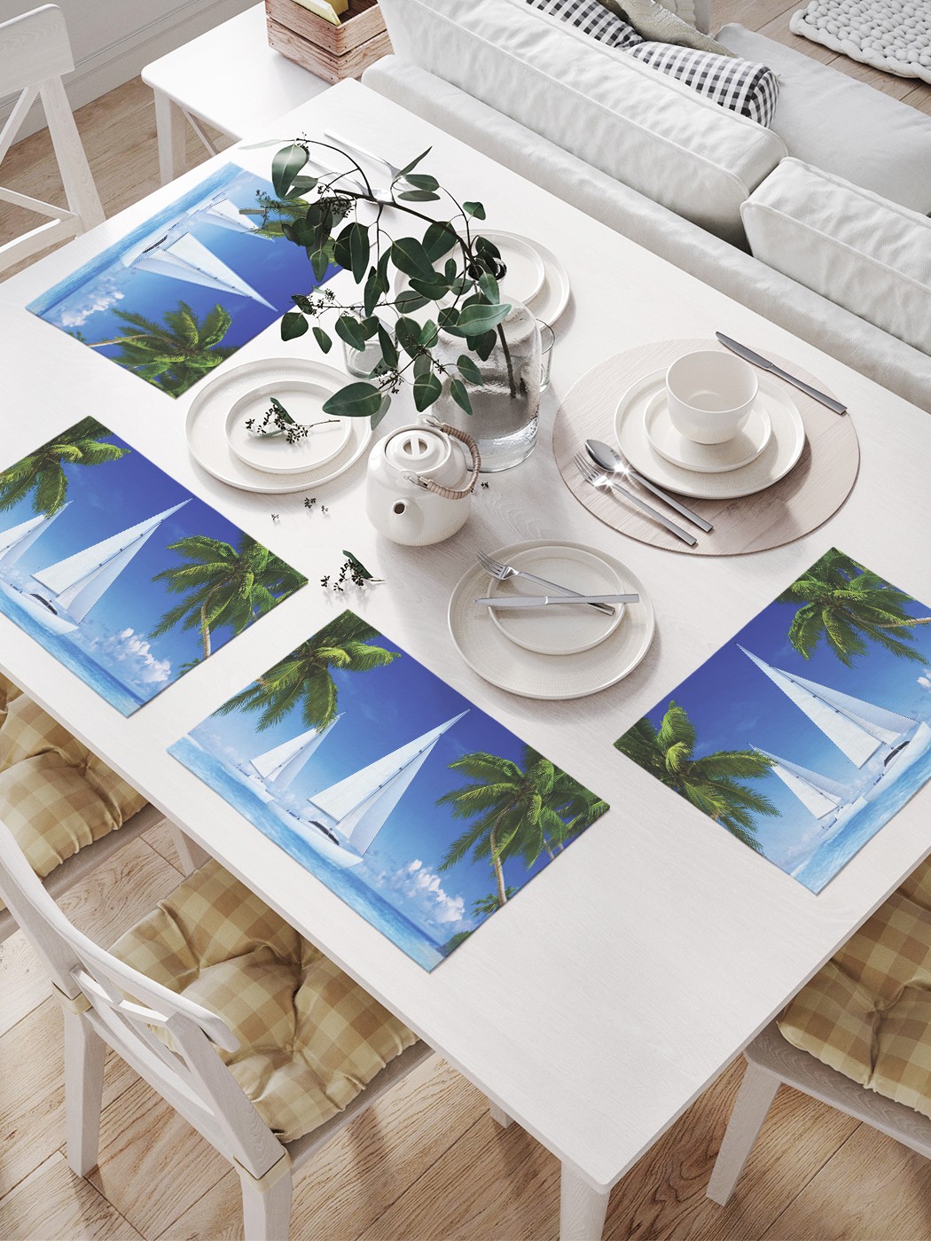 

JoyArty Салфетки для сервировки «Белоснежные парусники» (32х46 см, 4 шт.), Зеленый;синий