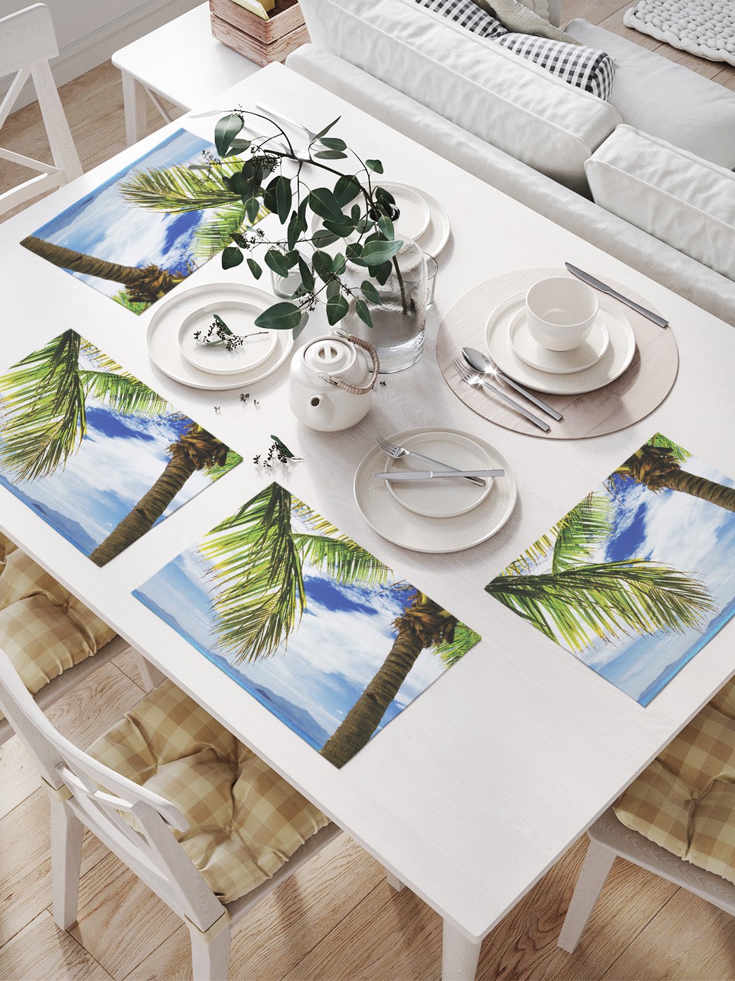 

JoyArty Салфетки для сервировки «Взрослая пальма» (32х46 см, 4 шт.), Голубой;зеленый;коричневый