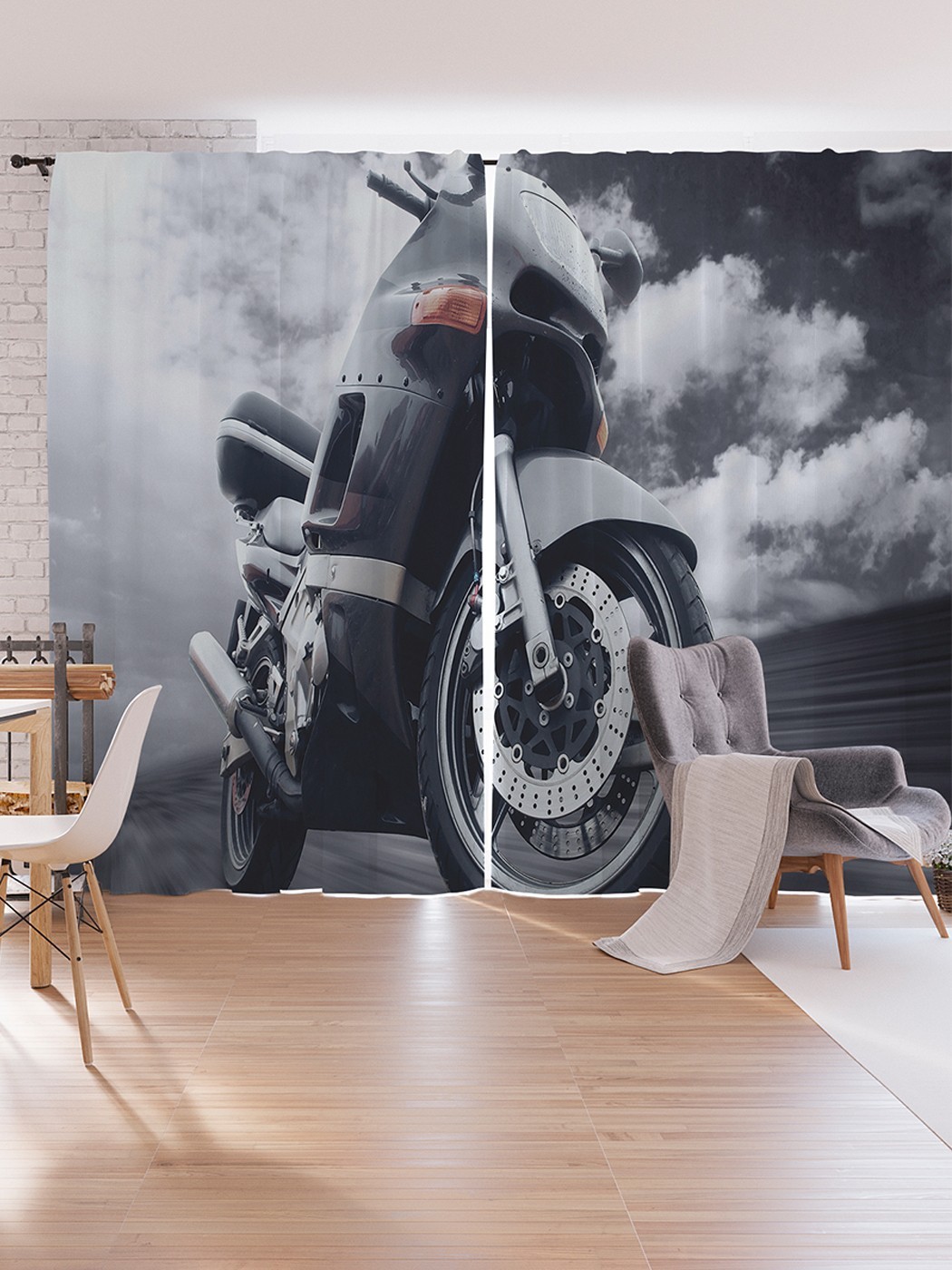 фото Шторы под лён joyarty "мотоцикл в дороге", серия oxford delux, 340х265 см