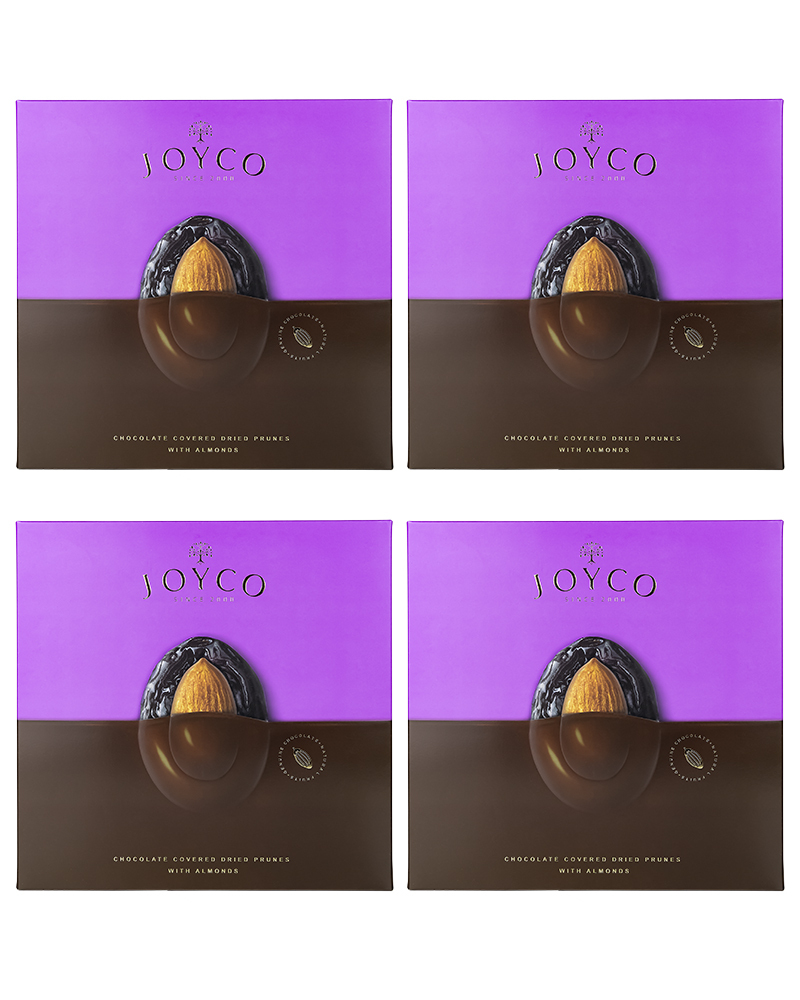Шоколадные конфеты JOYCO Сухофрукт чернослива в шоколаде с миндалем, 4 шт по 155 г