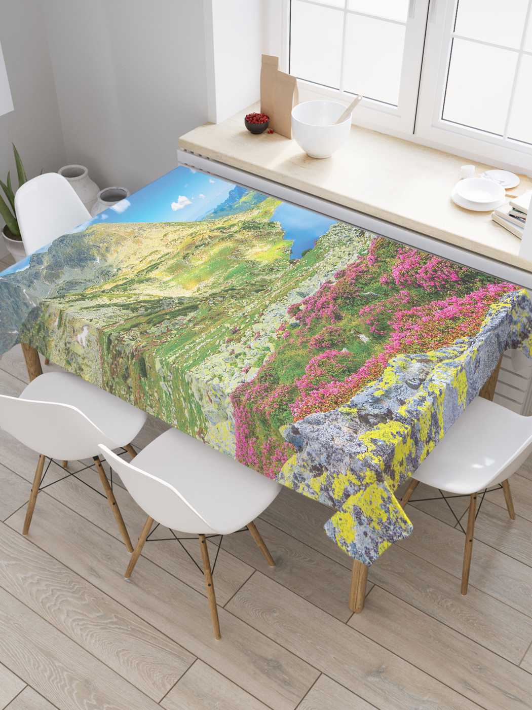 фото Скатерть прямоугольная joyarty "горные цветы" из сатена, 180x145 см