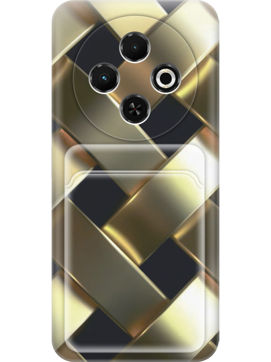 

Силиконовый чехол на Tecno Spark 30C с принтом "Золотистое плетение" с карманом для карты, Прозрачный;золотистый;черный, 786716332