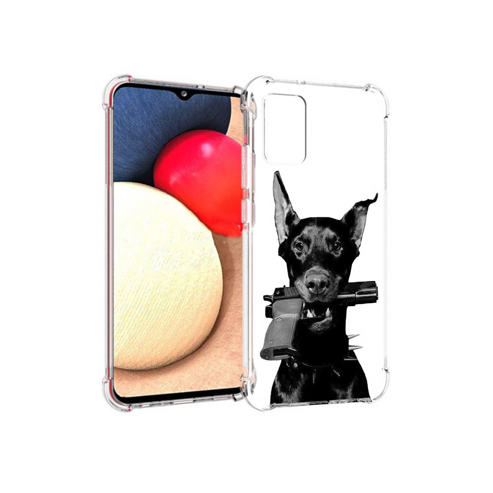 

Чехол MyPads Tocco для Samsung Galaxy A02s доберман с пистолетом (PT156738.479.331), Прозрачный, Tocco