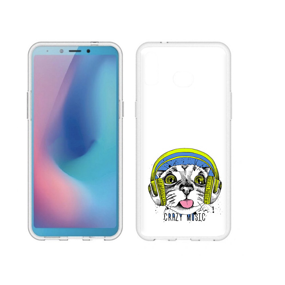 Чехол MyPads Tocco для Samsung Galaxy A6s кошка в наушниках рисунок (PT123850.597.403)