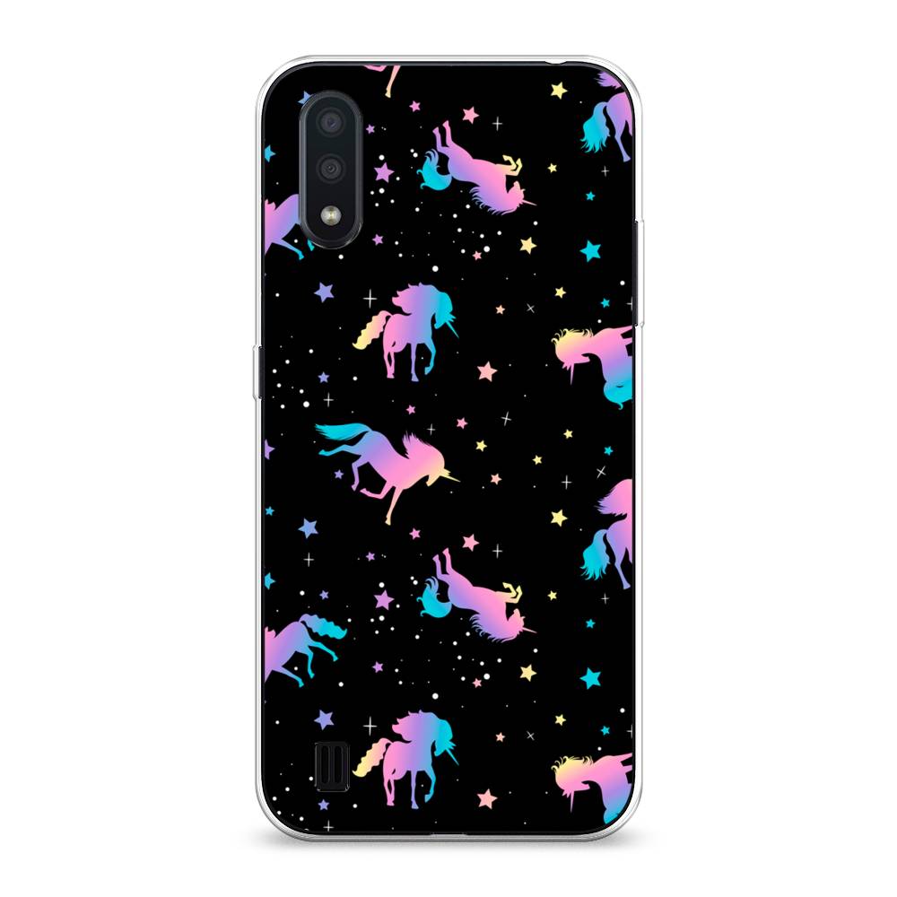 

Чехол на Samsung Galaxy A01 "Единороги градиент", Черный;розовый;голубой, 29550-1