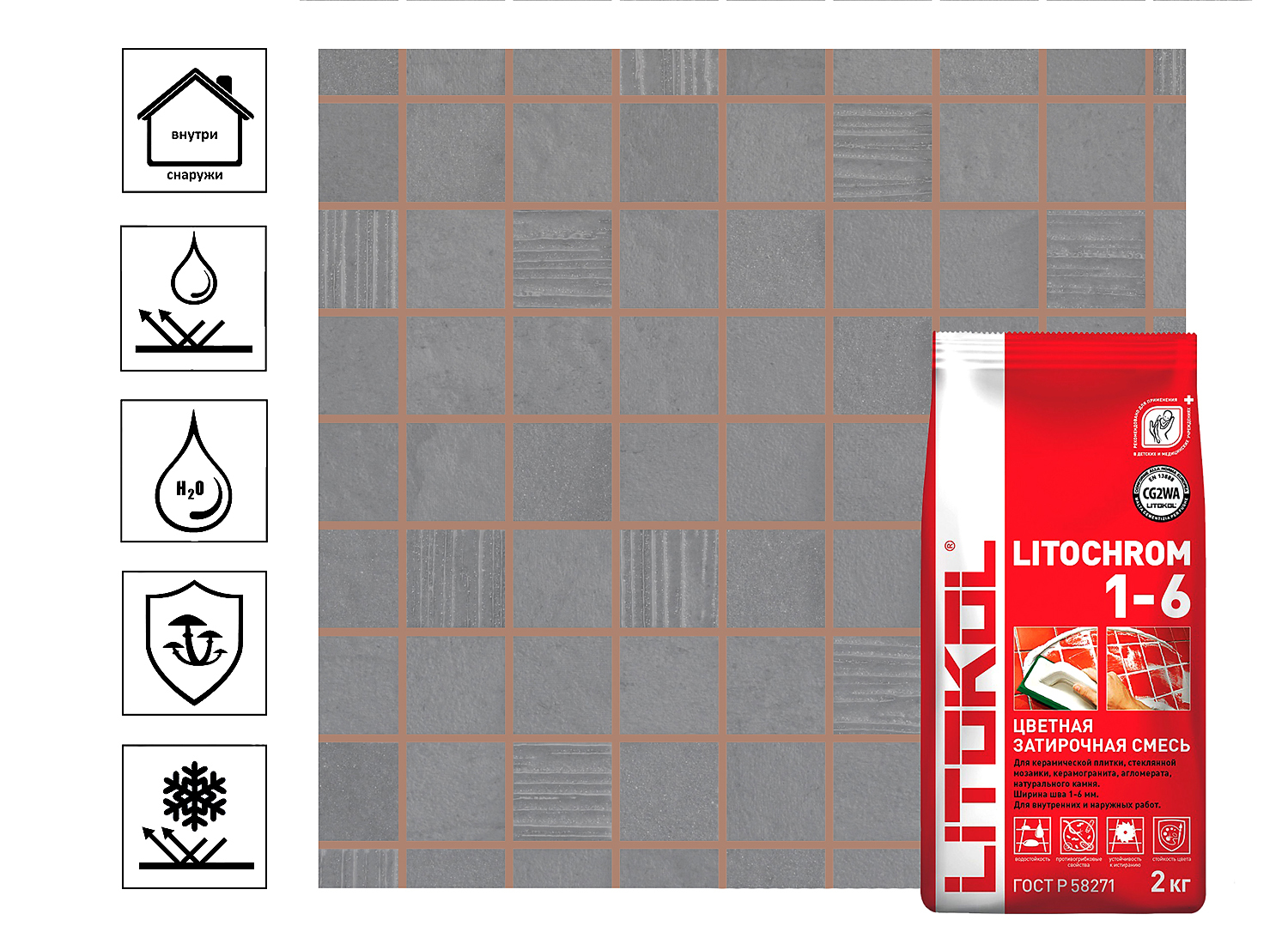 

Затирка швов Litokol Litochrom 1-6 мм 2кг, светло-коричневый