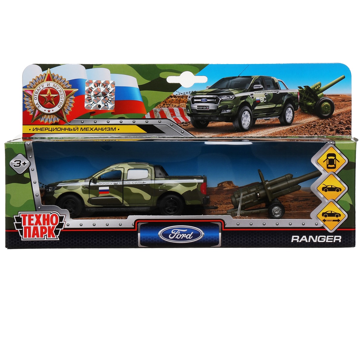 

Технопарк Машина Ford Ranger Пикап 12 см + пушка металл SВ-18-09-FR+САNNОN-WВ с 3 лет