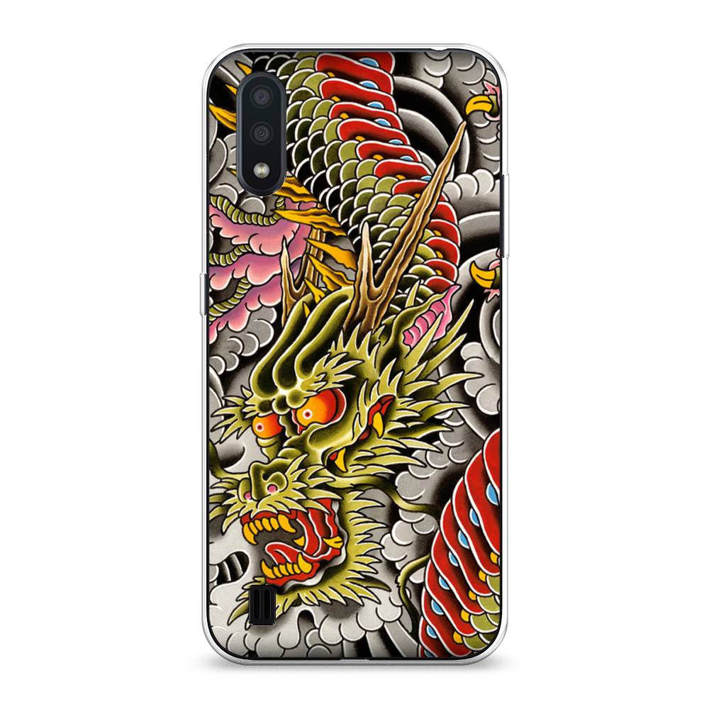 

Чехол на Samsung Galaxy A01 "Японский дракон", Желтый;розовый;красный, 29550-4