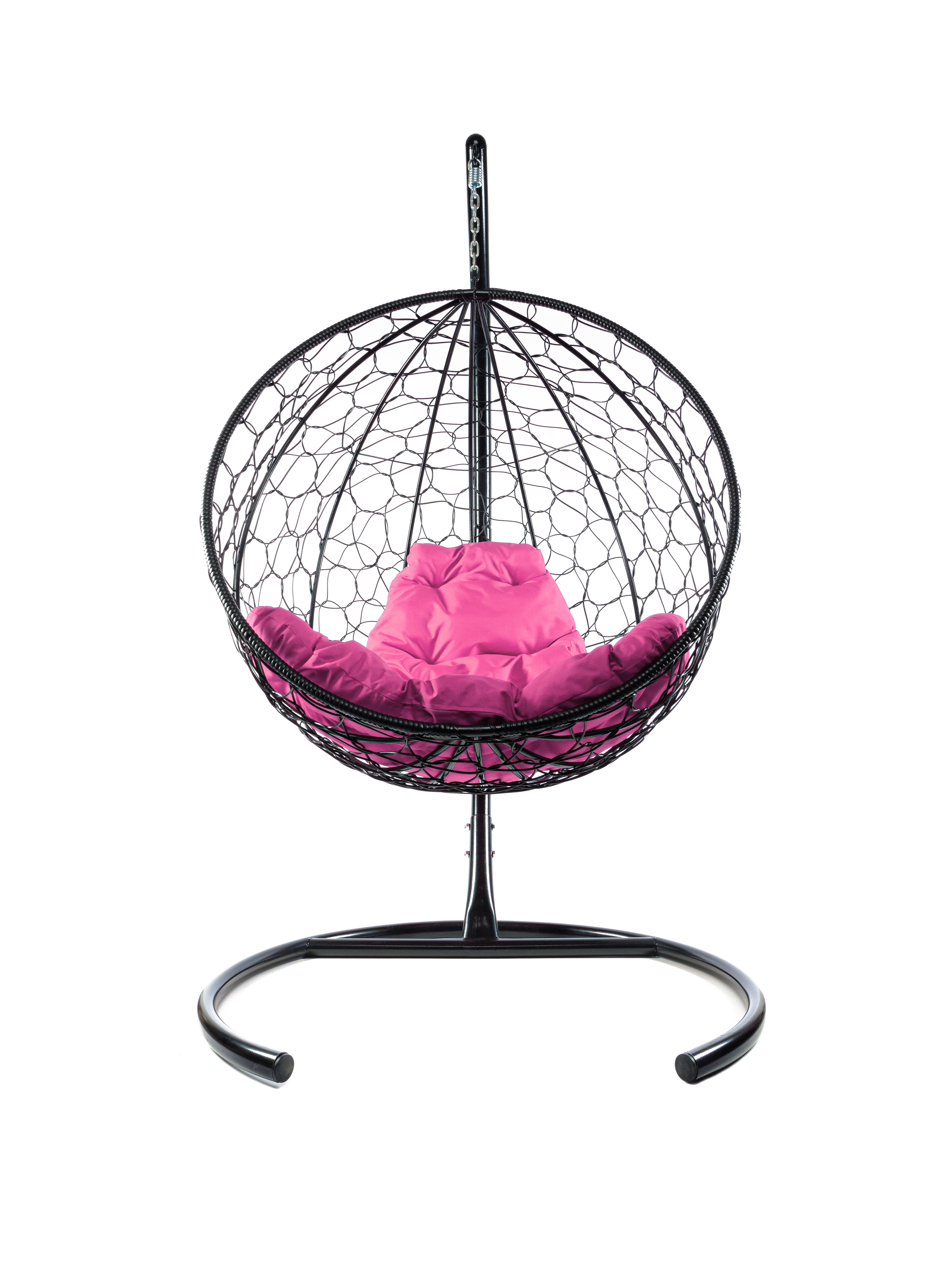 фото Подвесное кресло черный m-group круглый ротанг 11050408 розовая подушка