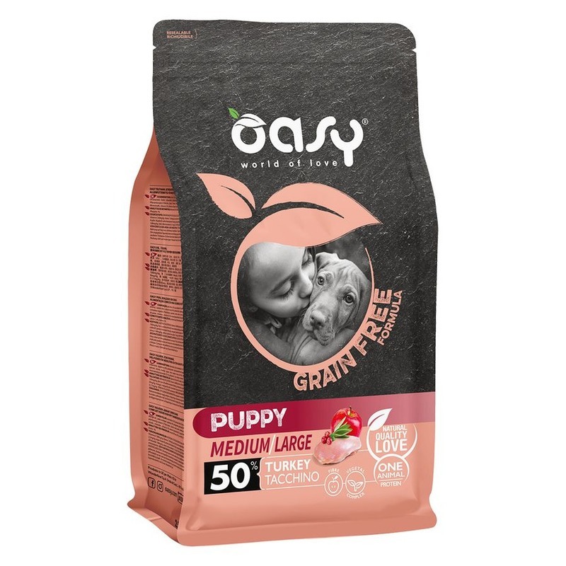 фото Сухой корм для щенков oasy dry dog grain free puppy medium, индейка, 12кг