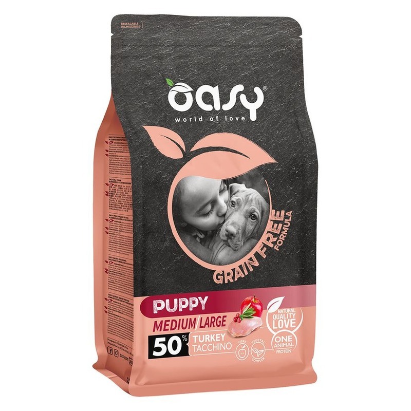 

Сухой корм для щенков Oasy Dry Dog Grain Free Puppy Medium, индейка, 2.5кг, Dry Dog Grain Free Puppy Medium