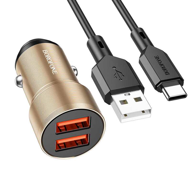 

Автомобильное зарядное устройство Borofone BZ19 2USB 2.4A W12 для Type-C Gold, BZ19a