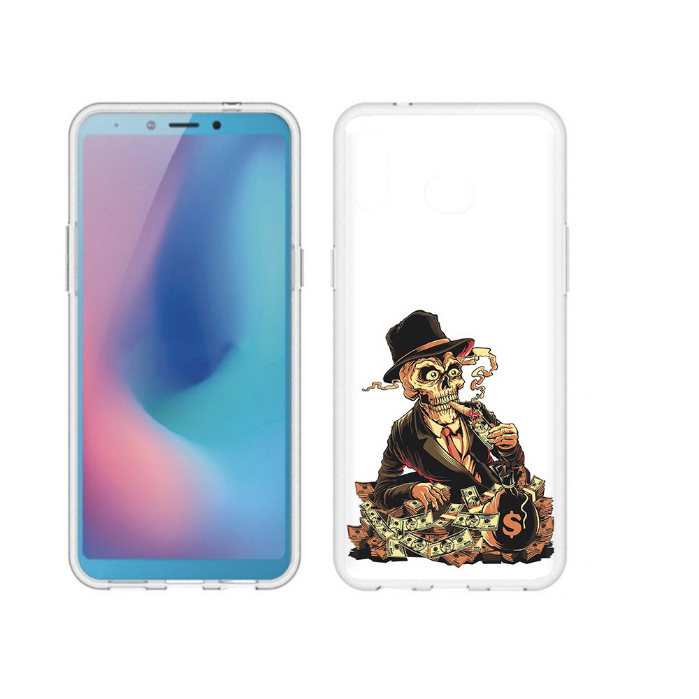 

Чехол MyPads Tocco для Samsung Galaxy A6s нарисованный череп с сигаретой, Прозрачный, Tocco