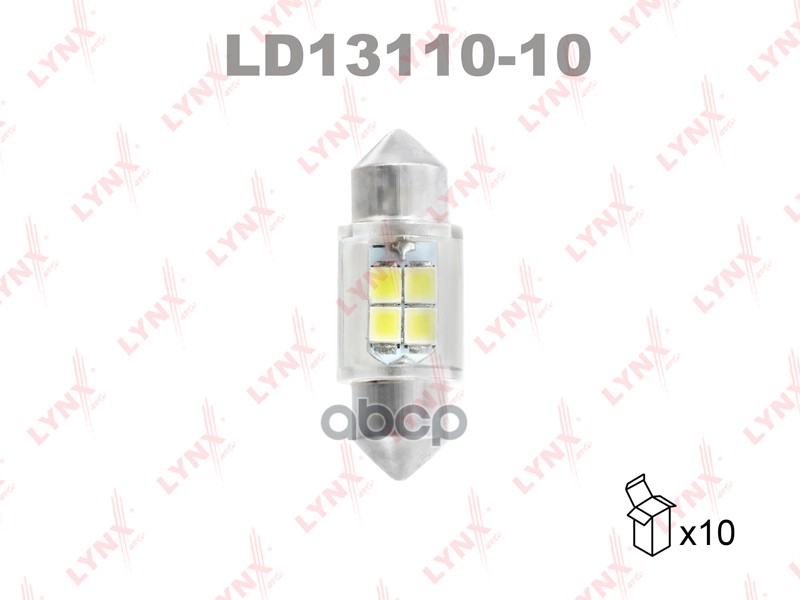 фото Лампа светодиодная led c10w t11x31 12v sv8,5-8 smdx4 6800k lynxauto арт. ld1311010