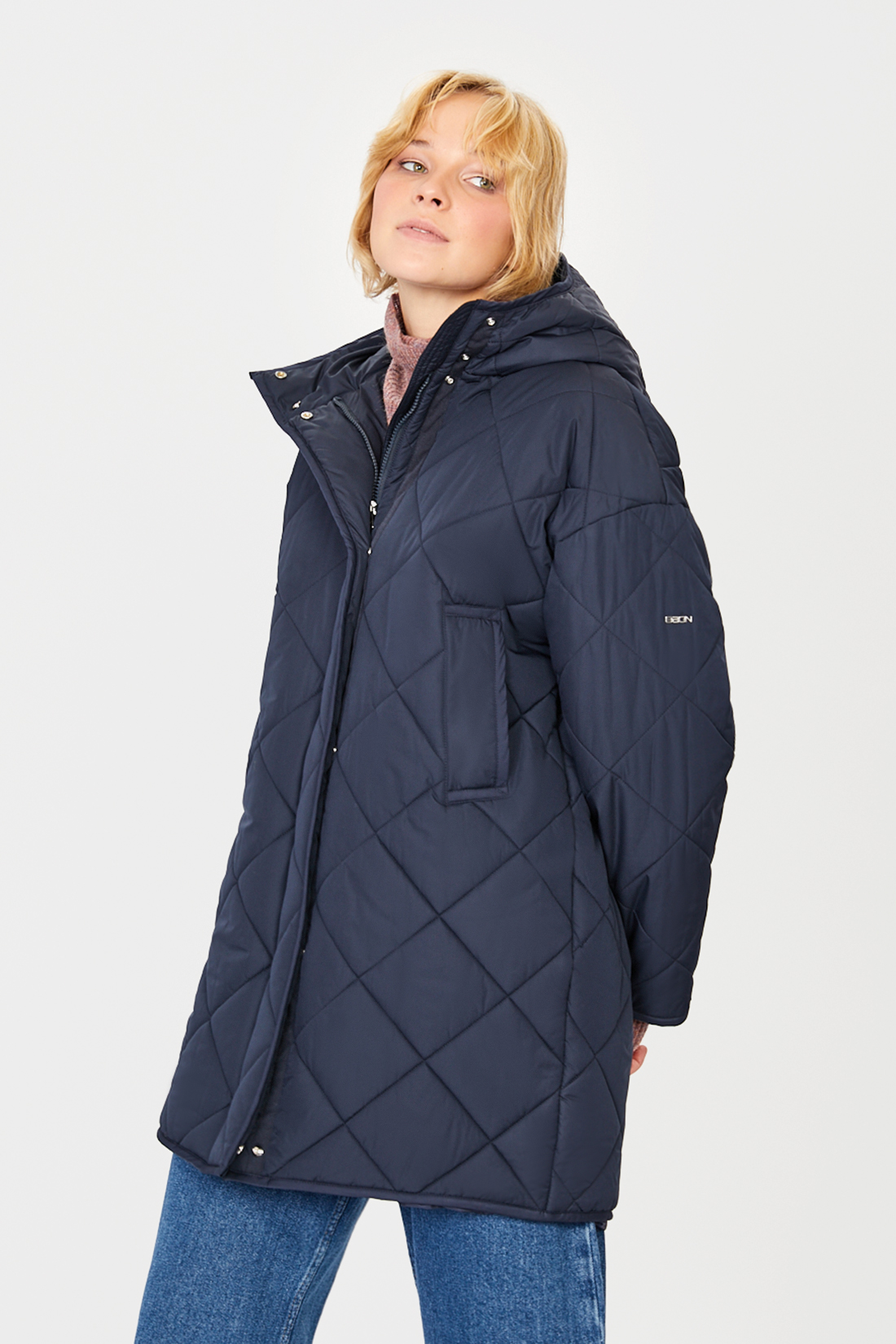 фото Утепленное пальто женское baon b031501 синее m